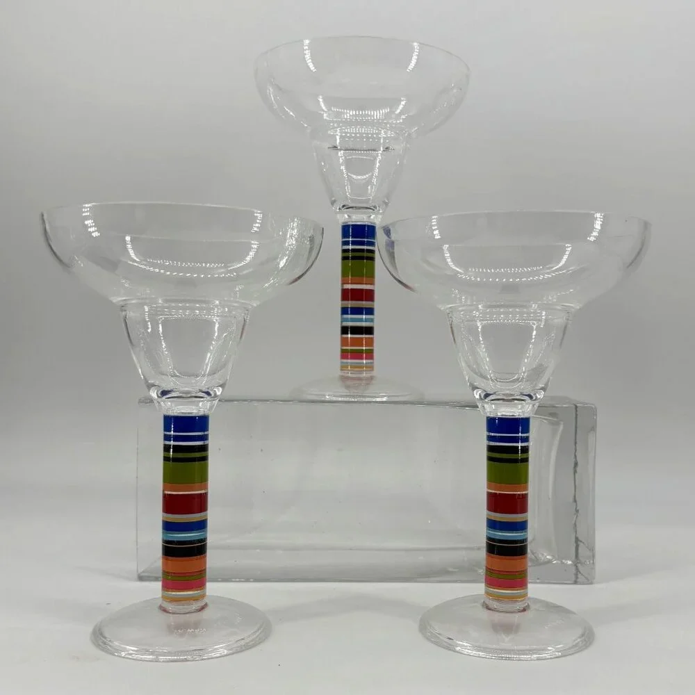 Vintage Rainbow‎ Stemmed Margarita Plastic DuraClear Lot of 3